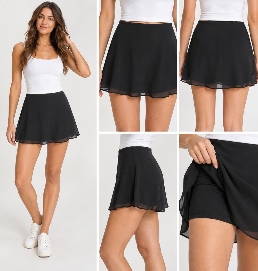 Abercrombie & Fitch Skort Women S Black Chiffon Mini Skirt Lined Shorts NWT